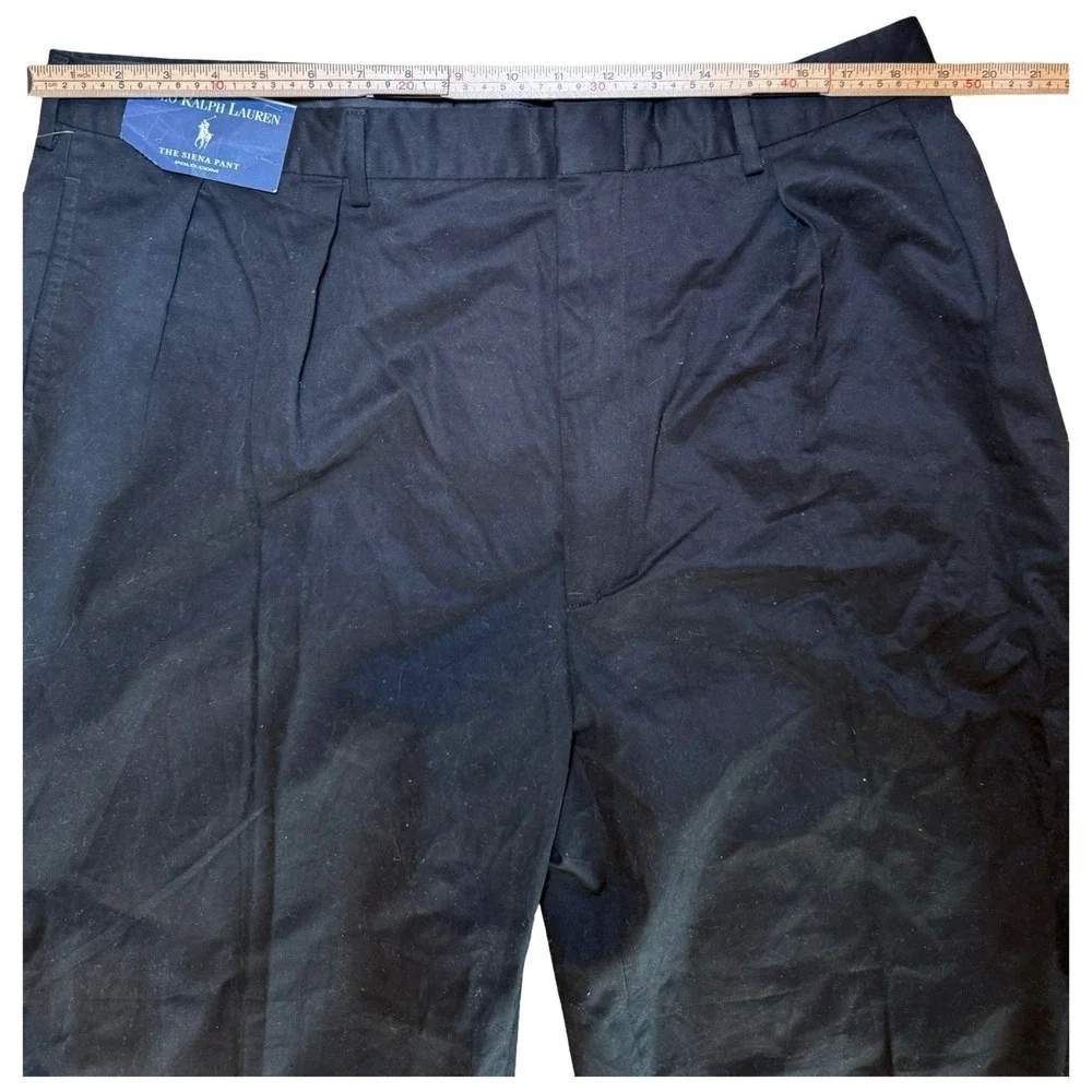olo Ralph Lauren The Siena Pant Mens 40x30 Black Pleated Cuffed Cotton Trousers